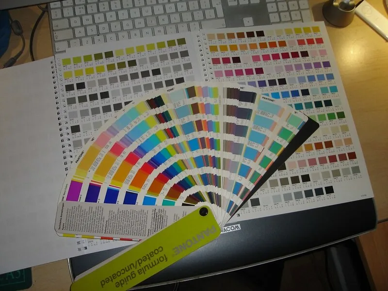 A printer's Pantone color swatch fan